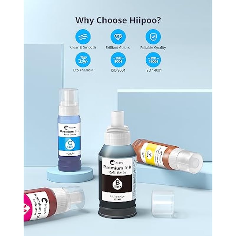 Hiipoo Compatible Refill Ink Bottles Replacement for 502 T502 Ink ET-2750 ET-3750 ET-4750 ET-2760 ET-3760 ET-4760 ET-2700 ET-3700 ET-3710 ET-15000 ST-2000 ST-3000 ST-4000