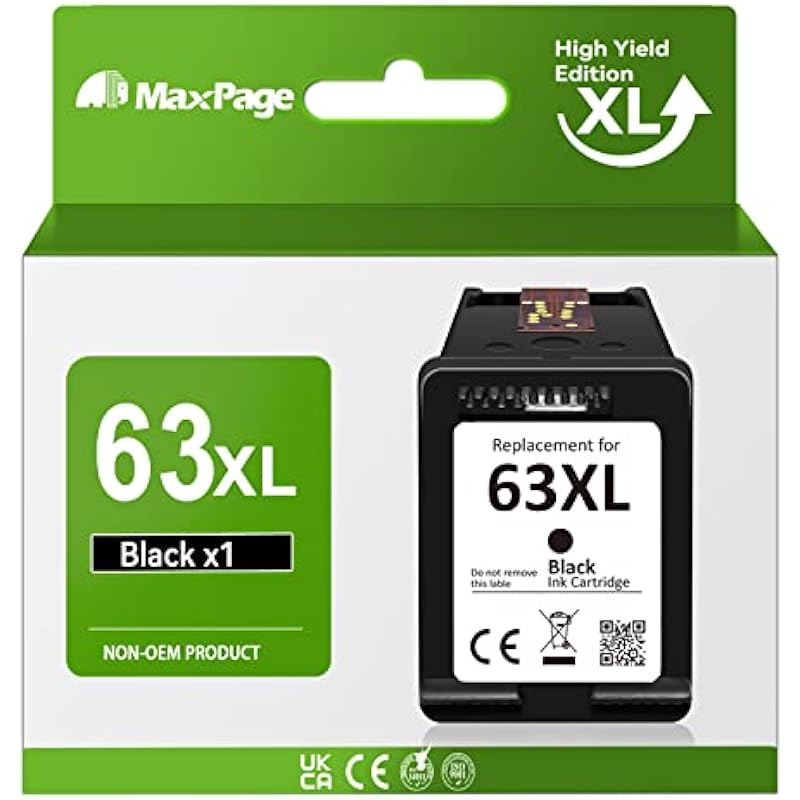 MaxPage 63XL Black High-Yield Ink Cartridge Compatible for HP 63XL Works for OfficeJet 4650 5255 3830 4655 5200 4652 5252 Envy 4520 4510 4512 3634 DeskJet 3636 1112 3630 2130 3632 2132 3637 Printer