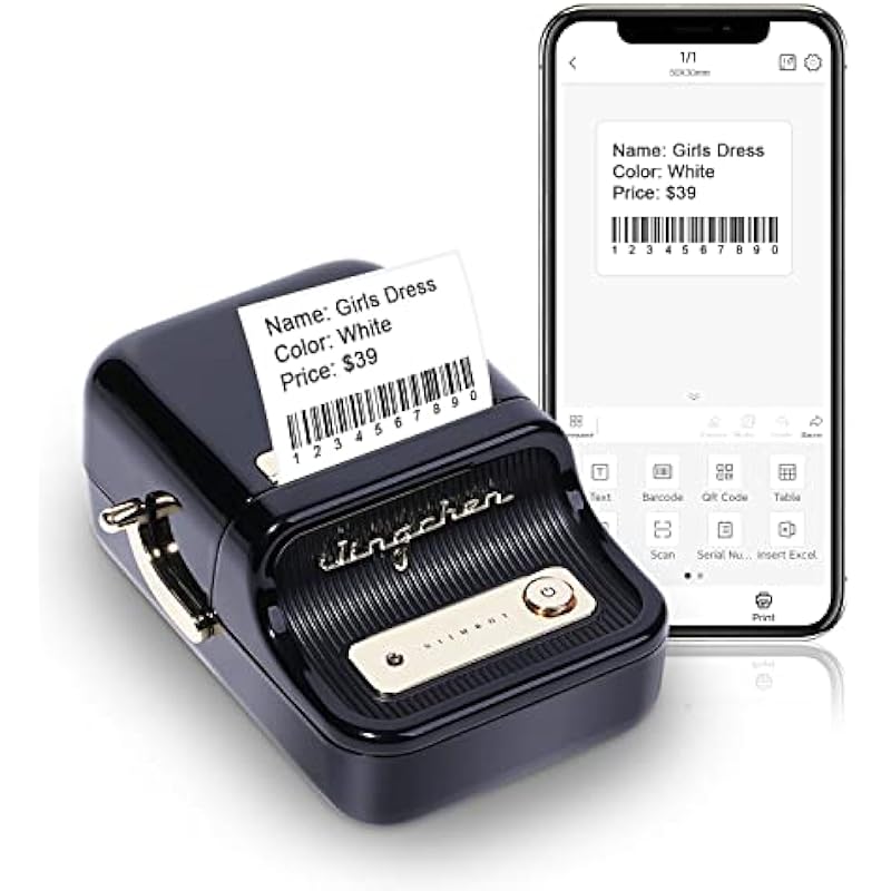 Smart Label Maker B21 with 230 Labels Bluetooth Thermal Price Barcode Label Printer Mailing Address Labels Machine Compatible with Android & iOS Applied to Organization Home Office Business (Black)