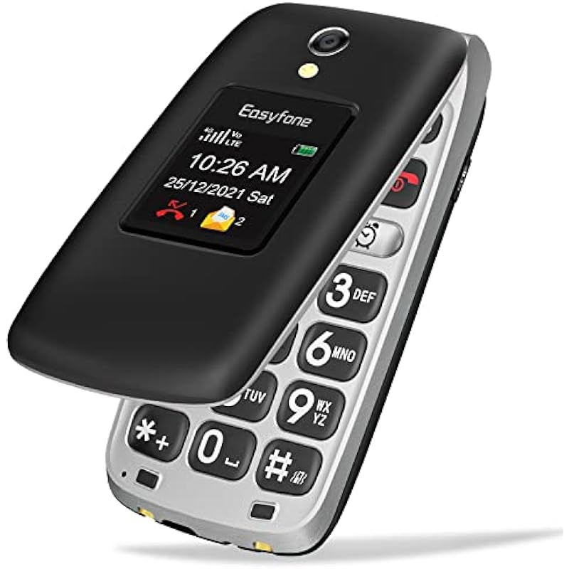Easyfone Prime-A1 Pro 4G Unlocked Flip Mobile Phone for Seniors, 2.4” HD Display, Big Buttons, Clear Sound, SOS Button, 1500mAh Battery with a Charging Dock, FCC IC Certified (Black)