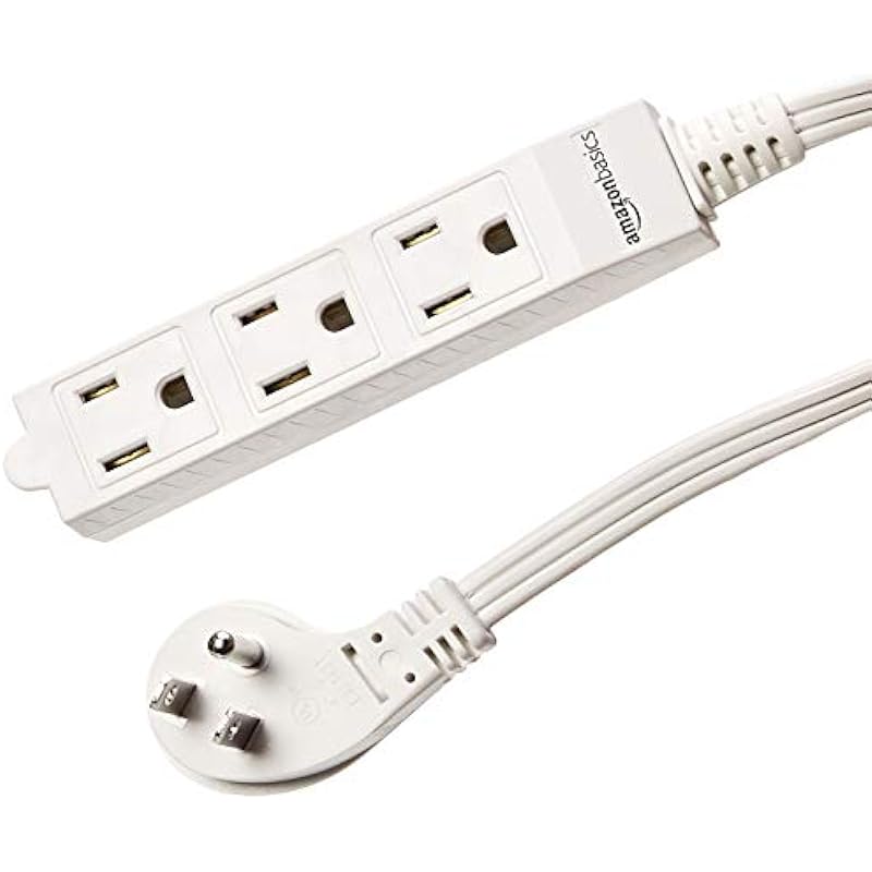 Amazon Basics 3-Foot 3-Prong Indoor Extension Cord Power Strip-Flat Plug, Grounded-13 Amps, 1625 Watts, 125 VAC-2-Pack, White