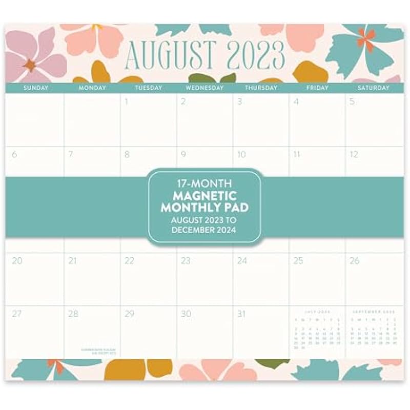 Orange Circle Studio | 2023-2024 Modern Floral Magnetic Monthly Pad Calendar – 17-Month Planner with Magnetic Tab – for Fridge, File Cabinet, or Desktop – (Flower Calendar)