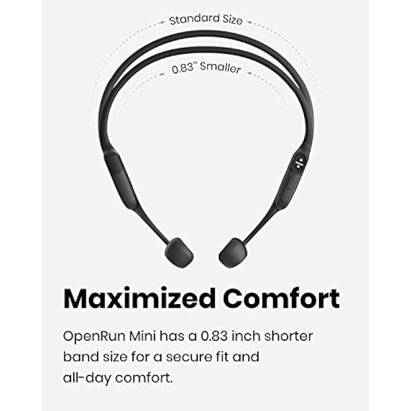 Shokz OpenRun Mini (AfterShokz Aeropex Mini) -Bone Conduction Open-Ear Bluetooth Sport Headphones – Waterproof Wireless Earphones for Workouts and Running – Built-in Mic, with Headband (Black)