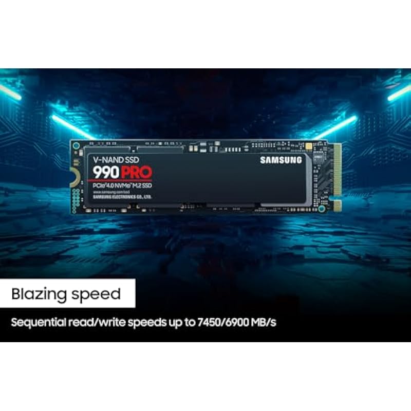 SAMSUNG 990 PRO SSD 2TB PCIe 4.0 M.2 Internal Solid State Hard Drive, Fastest for Gaming, Heat Control, Direct Storage and Memory Expansion for Video Editing, Graphics, MZ-V9P2T0B/AM [Canada Version]
