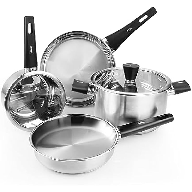 Meythway Stainless Steel Pots and Pans Set Nonstick, 6-Piece Kitchen Cookware Sets with Stay-Cool Handles, Non-Toxic, Dishwasher Safe & Compatible with All Stovetops (Gas, Electric & Induction)