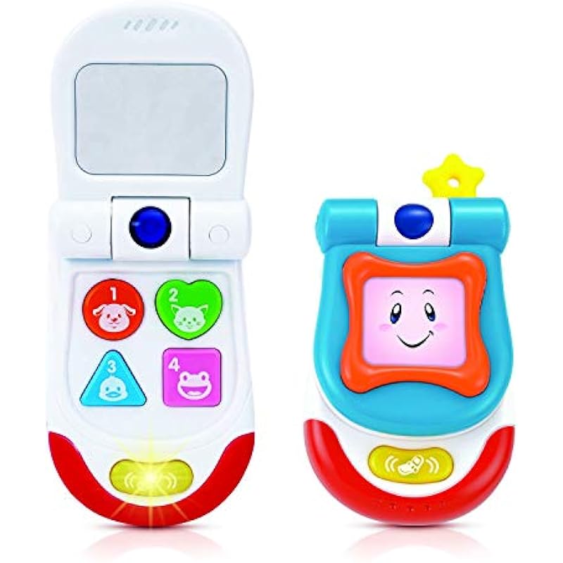 Baby Toy Flip Phone – 4 Interactive Sound and Music Buttons Plus Realistic Ringtone – Includes a Mirror and Fun Light Effects – Smartphone Toy for Babies 3+ Months – ASTM Certified