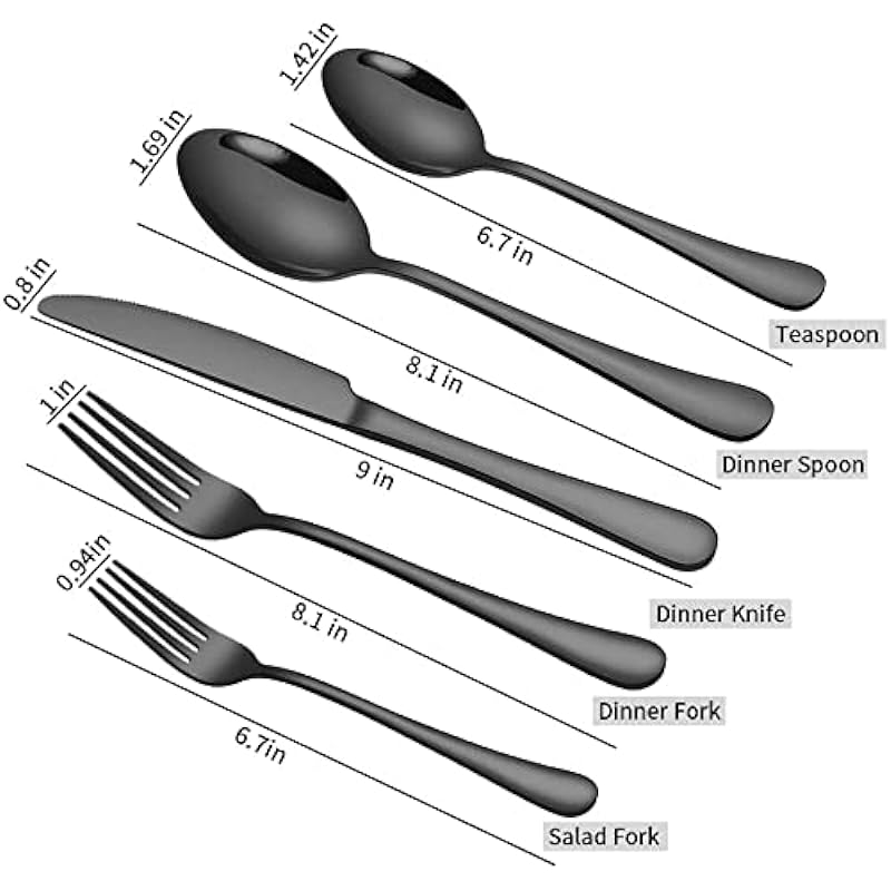 Flatware Set, 20-Piece Elegant Silverware Cutlery Set, Stainless Steel Utensils Service for 4, Include Knife/Fork/Spoon, Mirror Polished, Dishwasher Safe （Black）