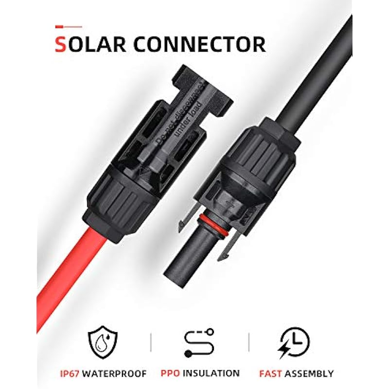 BougeRV 10 FT 10AWG Solar Cable with 2 Pairs of Solar Panel connectors,Solar Panel Cables,Solar Extension Cable,Solar Panel Adaptor Kit Tool (10FT 10AWG)