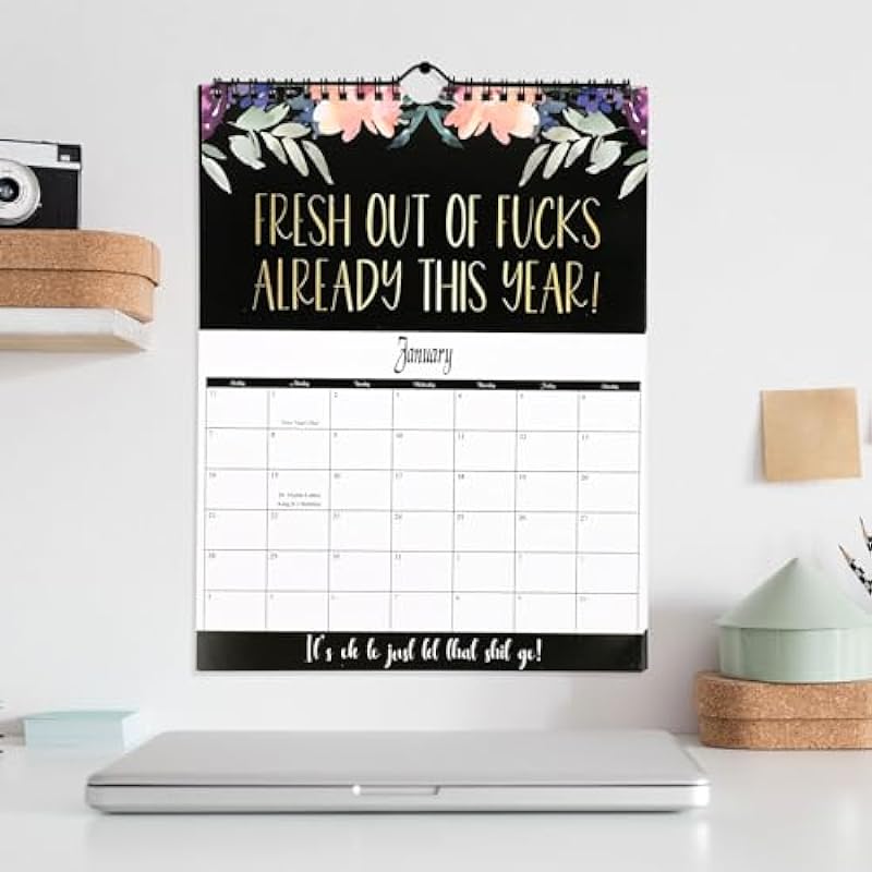 Fuck It Wall Calendar 2024, Funny Novelty Monthly Planner Calendar with Hanging Hook for Tired-Ass Women, Twin Wire Spiral Binding Thick Pape Sweary Calendar for Home Office Academic