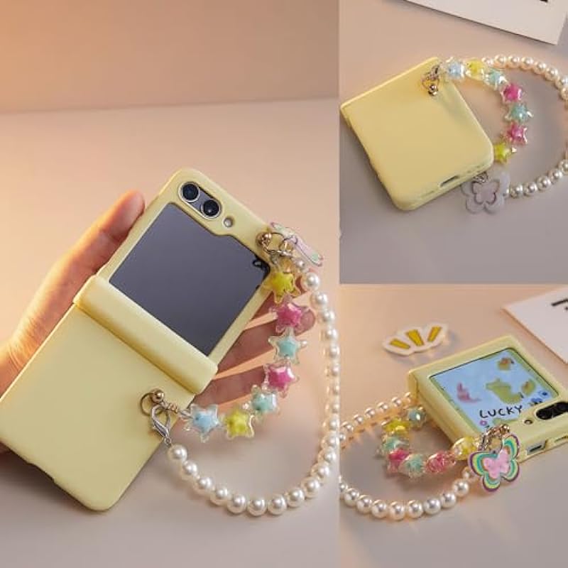 Bimmid for Z Flip 5 Case with Strap, Galaxy Z Flip 5 Case Cute Design with Hinge Protection Shockproof Women Cover for Samsung Galaxy Z Flip 5 Case 2023 Yellow