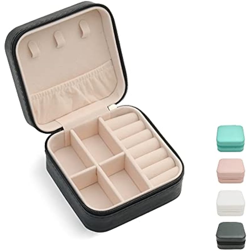 Mini Jewelry Travel Case,Small Travel Jewelry Organizer, Portable Jewelry Box Travel Mini Storage Organizer Portable Display Storage Box For Rings Earrings Necklaces Gifts (Black)