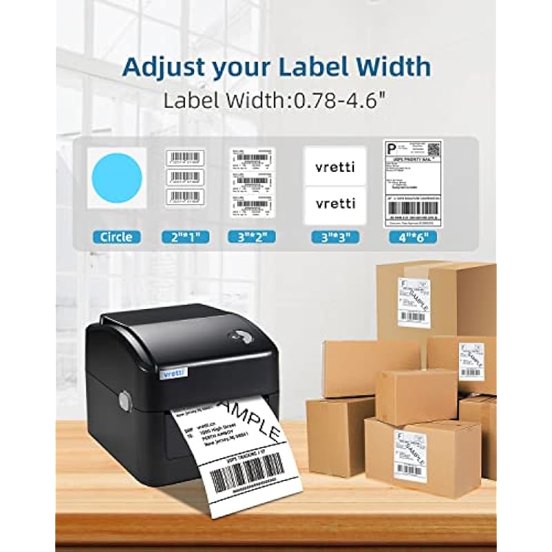 Shipping Label Printer, VRETTI Thermal Label Printer for Shipping Packages & Small Business, 4×6 Label Printer Compatible with Windows & Mac System, Label Maker for CanadaPost UPS Ebay Amazon