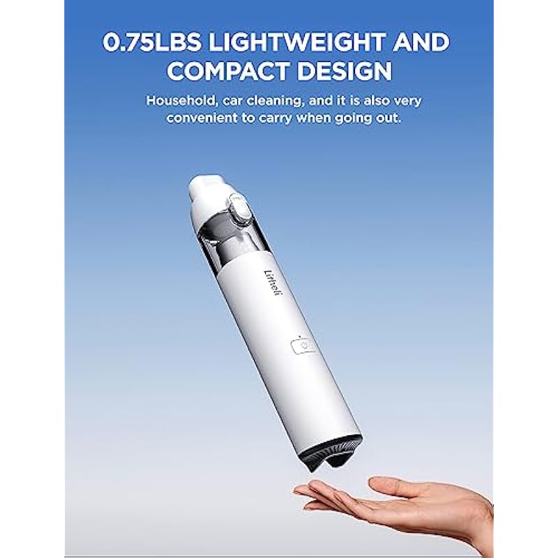 Litheli Cordless Handheld Vacuum, 10000Pa/6000Pa LiteVac Mini Vacuum Portable Vacuum Cleaner,0.75LBs, Brushless Motor, HEPA Filter,20 Mins Runtime for Home,Car,Office, with 4Ah Swappable Battery