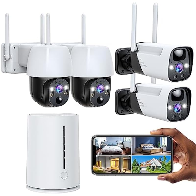 [100% Wire-Free + 4MP] Camcamp Wireless Security Camera System Battery Powered, Battery Security Camera Outdoor For Home Security with Color Night Vision PIR Motion Detection APP Alert 2-Way Talk IP66