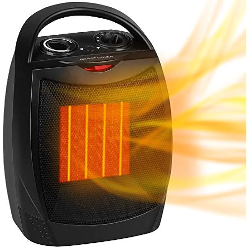 Portable Electric Space Heater with Thermostat, 1500W/750W Safe & Quiet Ceramic Heater Fan, Heat Up 200 sq. Ft for Office Room Desk Indoor Use (Black)