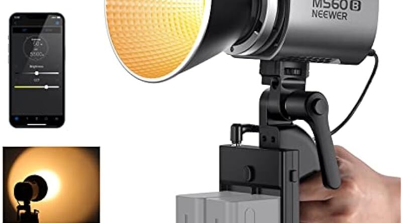 NEEWER MS60B Bi Color LED Video Light with 2.4G/APP Control, 65W Metal Mini Handheld COB Continuous Output Lighting Bowens Mount 2700K-6500K, 40000lux/1m, CRI 97+/TLCI 98+, 12 Effects, PWM Dimming