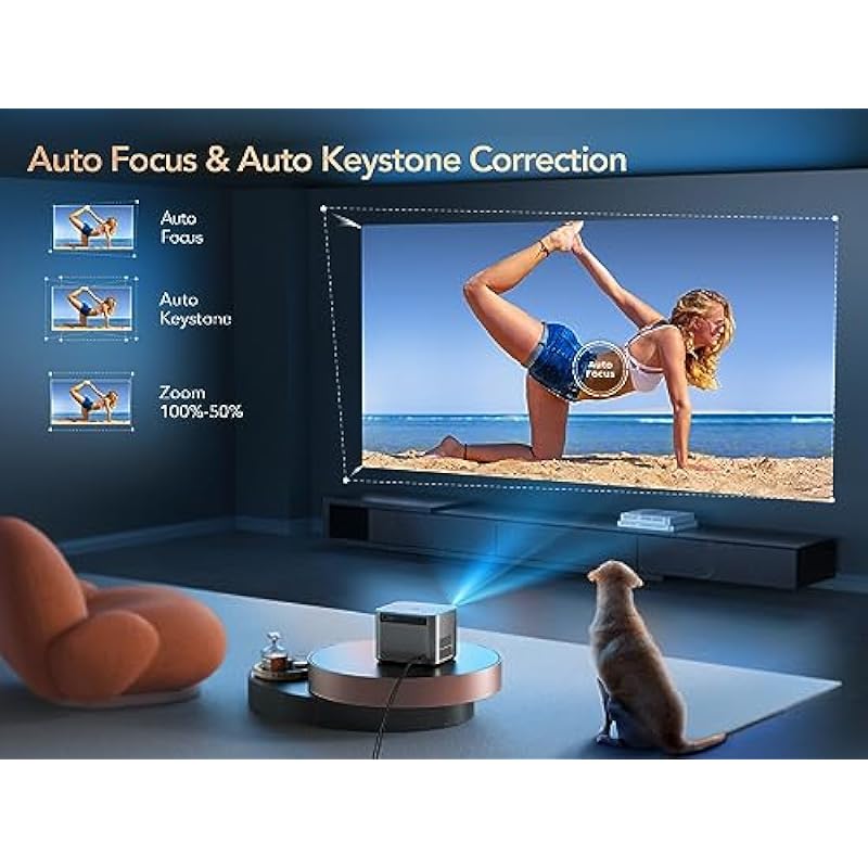 Projector 4K with Android TV, 520 ANSI Smart Projector with WiFi and Bluetooth Native 1080P, Auto Focus/Keystone, Zoom, Dust-Proof, Outdoor Projector with Netflix/YouTube Built-in, 8000+ Apps