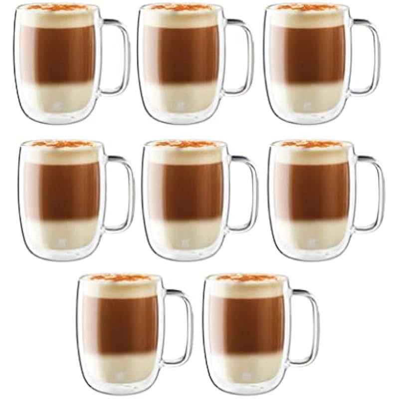 ZWILLING Sorrento Plus 8 Piece Insulated Double-Wall Glass Latte Mug Set – Value Pack, Clear, 39500-126