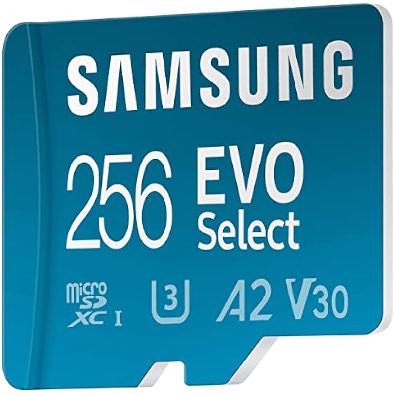SAMSUNG EVO Select Micro SD-Memory-Card + Adapter, 256GB microSDXC 130MB/s Full HD & 4K UHD, UHS-I, U3, A2, V30, Expanded Storage for Android Smartphones, Tablets, Nintendo-Switch (MB-ME256KA/AM