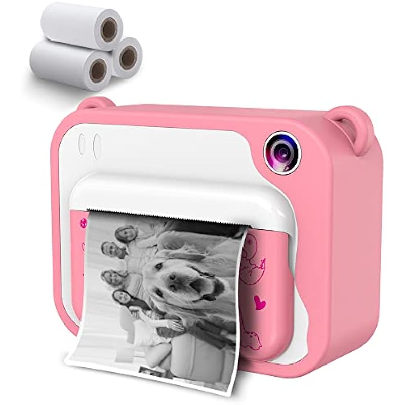 USHINING Instant Print Camera for Kids, 12MP Digital Camera for Kids Aged 3-12 Ink Free Printing 1080P Video Camera for Kids with 32GB SD Card,Color Pens,Print Papers (Pink)