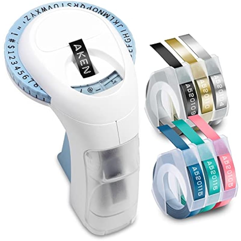 Replace Dymo Embossing Label Maker Machine with Tapes, Omega S 3D Embosser Handheld Label Printer, Portable Lettering Embossed Labeler with 6 Colors Embossing Tape for Office Home DIY Organization