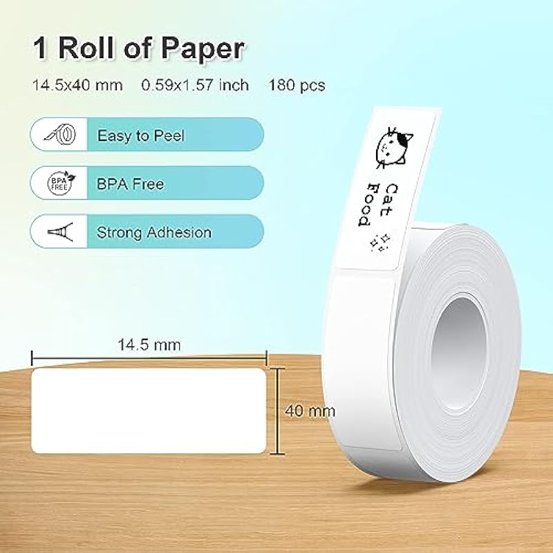 NELKO P21 Label Maker Tape, Adapted Label Print Paper, 15x40mm (0.59″x1.57″), Standard Laminated Office Labeling Tape Replacement, Thermal Label Tape for Home Office School, 180 Labels/Roll, White