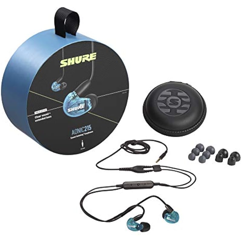 Shure AONIC 215 Wired Sound Isolating Earbuds, Clear Sound, Single Driver, Secure In-Ear Fit, Detachable Cable, Durable Quality, Compatible with Apple & Android Devices – Blue