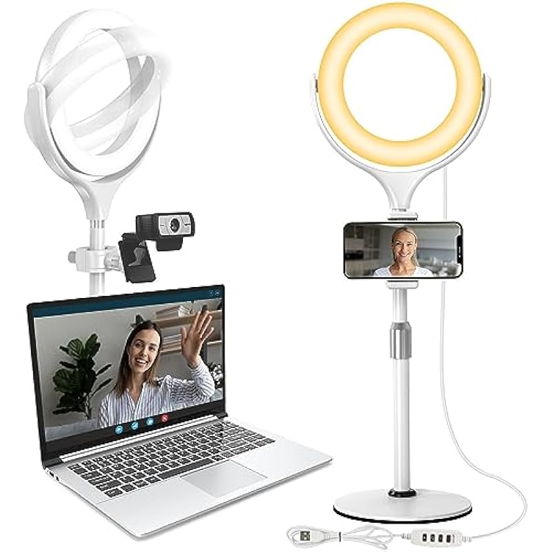 Ring Light with Stand, Desktop Ring Light with Phone Holder for Laptop/Video Conferencing/Webcam Lighting/Zoom Meetings, 8″ Selfie Ring Light for Makeup/Live Streaming/YouTube/Tiktok