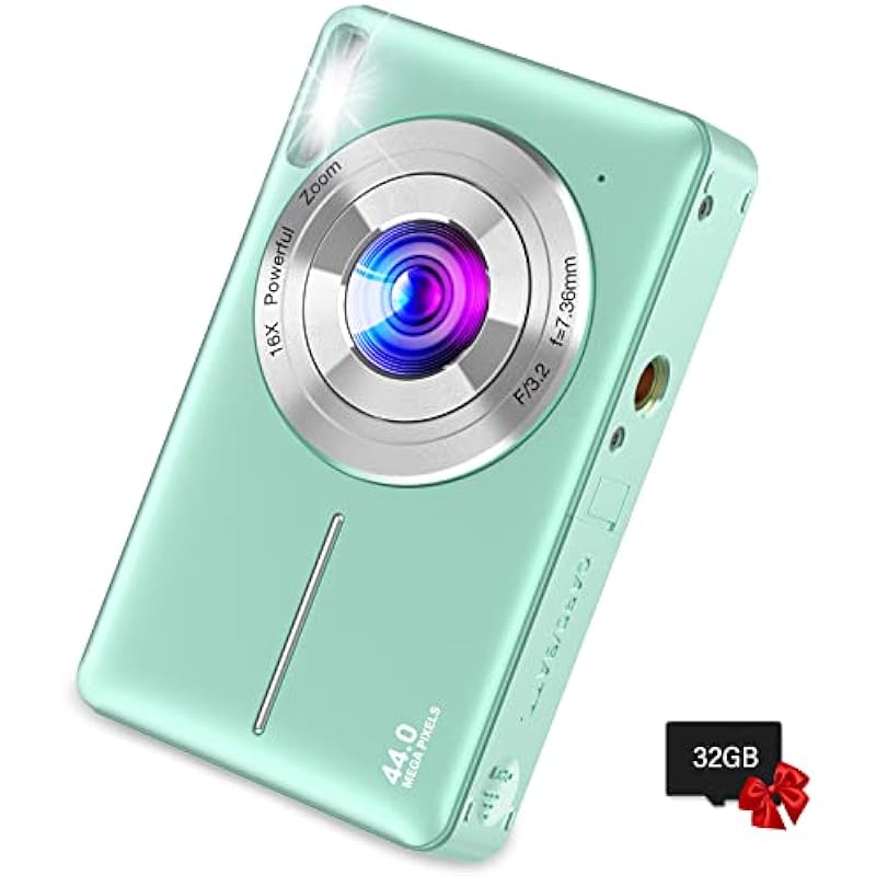 Digital Camera,Kids Camera with 32GB Card,Nsoela FHD 1080P 44MP Compact Vlogging Camera,Point and Shoot Camera 16X Digital Zoom, Portable Mini Kids Camera for Teens Students (Green)