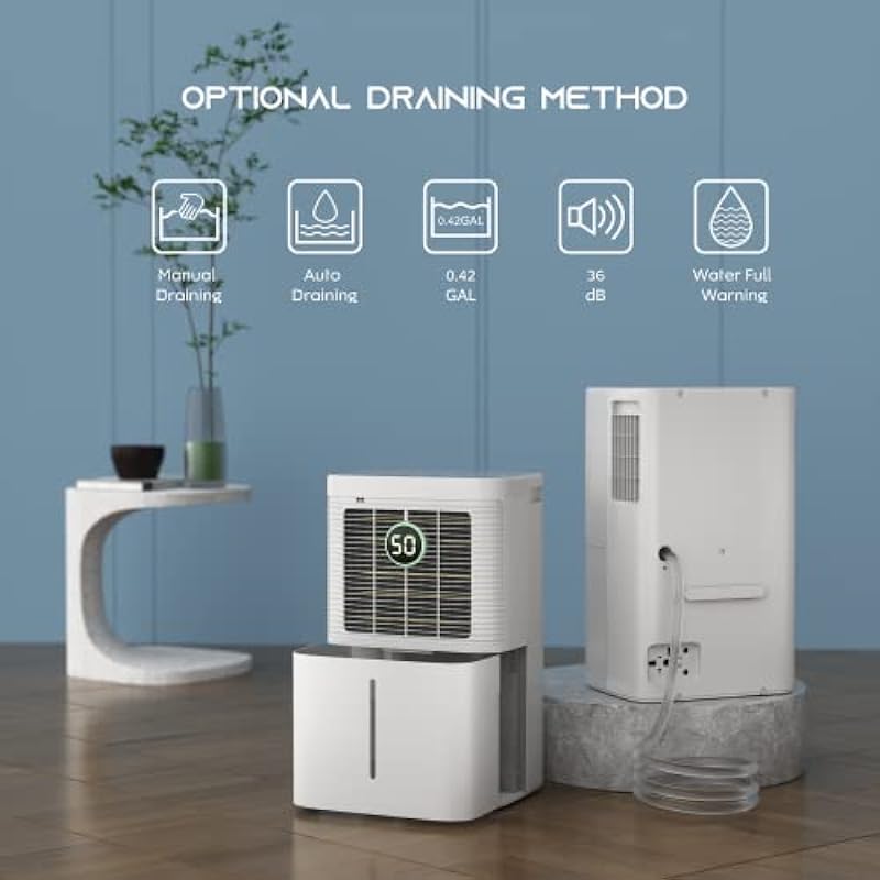 HOGARLABS Home Dehumidifier for Continuous Dehumidify, Home Dehumidifier with Digital Control Panel and Drain Hose for Basement, Bedroom, Bathroom. (25 Pints)