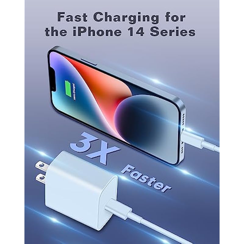 iPhone Fast Charger, 3-Pack 20W PD USB C Wall Charger Block Plug with Color 10FT USB-C to L Cable iPhone Charger Cord for iPhone 14/14 Pro/14 Pro Max/13/13 Pro Max/12/12 Pro Max/11/XS/XR, iPad, Watch