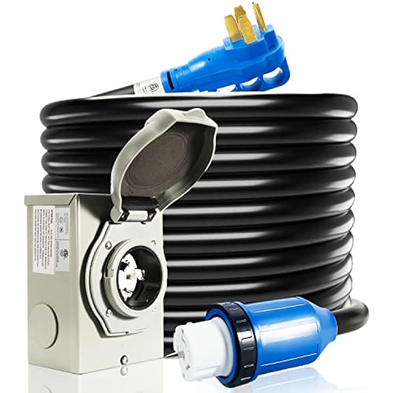 50 Amp Generator Cord and Power Inlet Box, 20FT Generator Cords 50 Amp,125V/250V Generator Power Cord NEMA14-50P/SS2-50R Twist Lock Connector