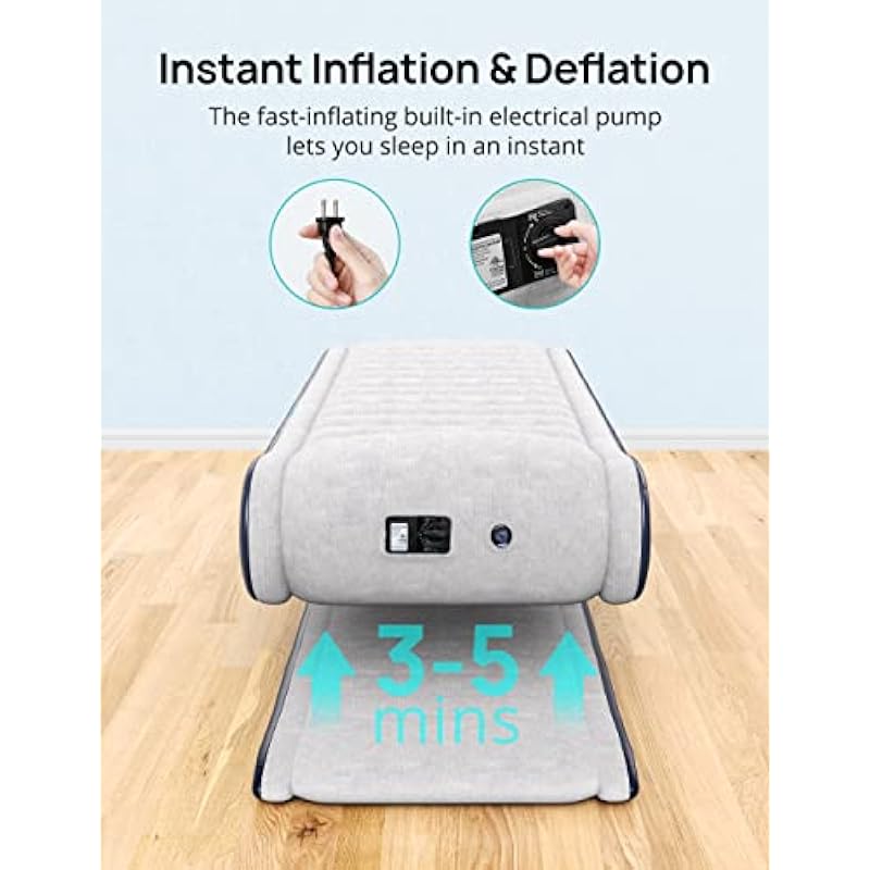Full Size Air Mattress with Built in Pump, Evajoy Inflatable Mattress, 3 Mins Easy Inflate/Deflate, Portable Blow Up Headboard for Home & Camping Travel