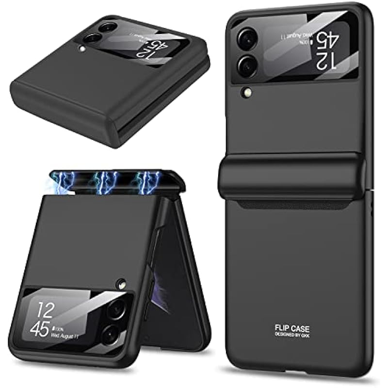 Miimall Compatible with Galaxy Z Flip 4 Case Hinge Protection, Ultra-Thin Hard PC Magnetic Hinge All-Inclusive Anti-Drop Camera Lens Protector Case for Samsung Galaxy Z Flip 4 5G 2022 (Black)
