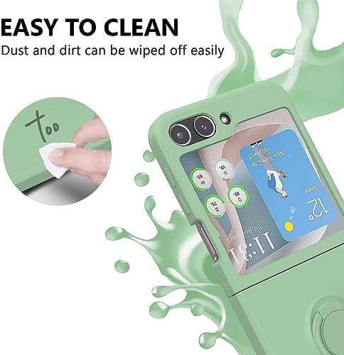 UEEBAI Case for Samsung Galaxy Z Flip 5 5G, Slim Silicone Phone Case with Rotatable Ring Holder Kickstand Pretty Case for Women and Girl Magnetic Car Mount Shockproof TPU Bumper Cover – Green