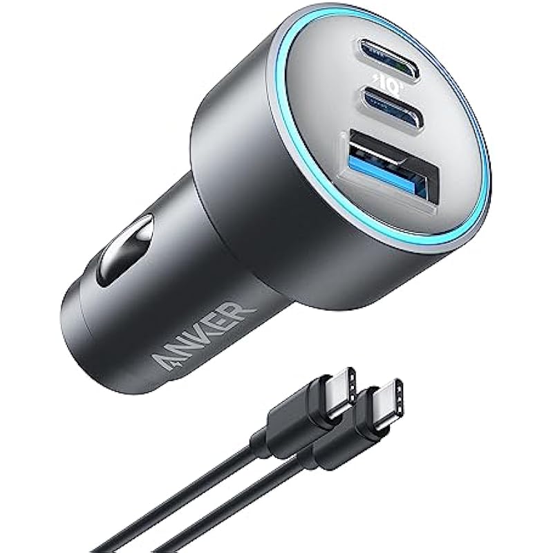 Anker USB-C Car Charger, 67W 3-Port Compact Fast Charger, 535 Car Adapter with PIQ 3.0 for iPhone 15/15 Plus/15 Pro/15 Pro Max, Galaxy S23, MacBook Pro, iPad Air, and More (USB-C to C Cable Included)