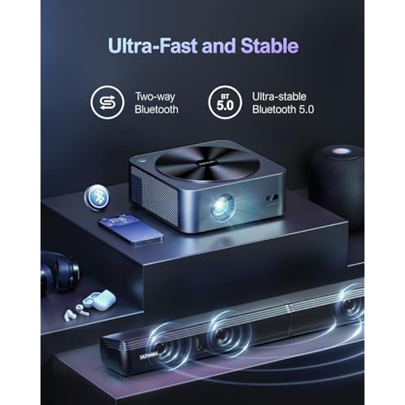 [4K Projector & HDR 10] Ultimea Auto Focus Smart Projector, Native 1080P 700 ANSI, Projector with WiFi 6 and Bluetooth 5.2, Home Theater Outdoor Projector with 6D Auto Keystone for Phone/PC/TV Stick