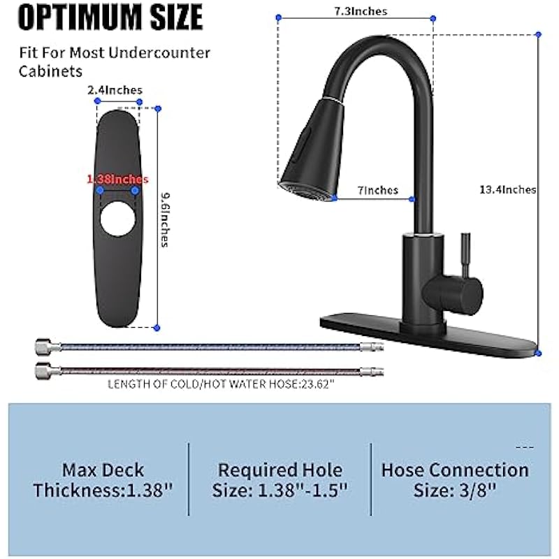 Black Kitchen Faucet with Pull Down Sprayer,Kitchen Sink Faucet with Pull Out Sprayer,Lead-Free Swan Neck Kitchen Sink tap, Single Hole Deck Mount,360 Swivel&Spring Spout Pull Out Tap,Matte Black