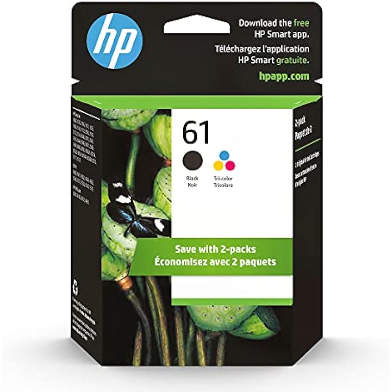 HP 61 Black/Tri-color Ink (2 Count-pack) | Works with DeskJet 1000, 1010, 1050, 1510, 2050, 2510, 2540, 3000, 3050, 3510; ENVY 4500, 5530; OfficeJet 2620, 4630 | Eligible for Instant Ink | CR259FN