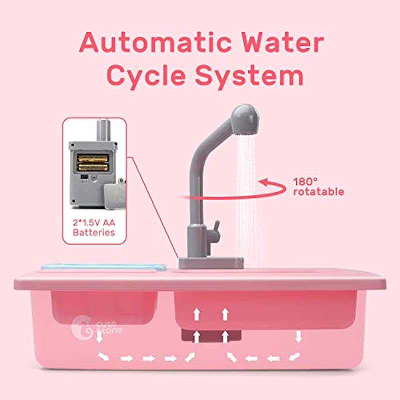 cute stone Color Changing Play Kitchen Sink Toys, Children Electric Dishwasher Playing Toy with Running Water,Upgraded Real Faucet and Play Dishes,Pretend Play Kitchen Toys for Boys Girls Toddlers Kid