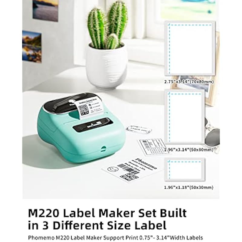 Phomemo Label Makers, M220 Portable Label Maker, Bluetooth Wireless Inkless Label Printer, 3 Inch Barcode Printer, Great for Home, School & Office, Compatible with Phone, PC, with 3 Roll Label