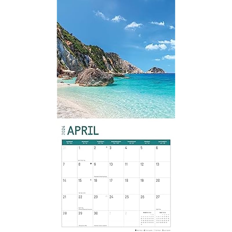 2024 Beaches Monthly Wall Calendar by Bright Day, 12 x 12 Inch