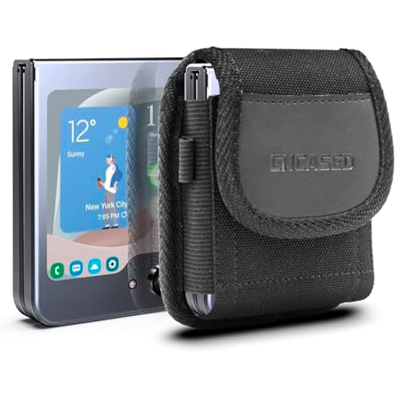 Encased Belt Clip Phone Pouch Designed for Samsung Galaxy Z Flip 5 – Ballistic Nylon Holster (Case Compatible)