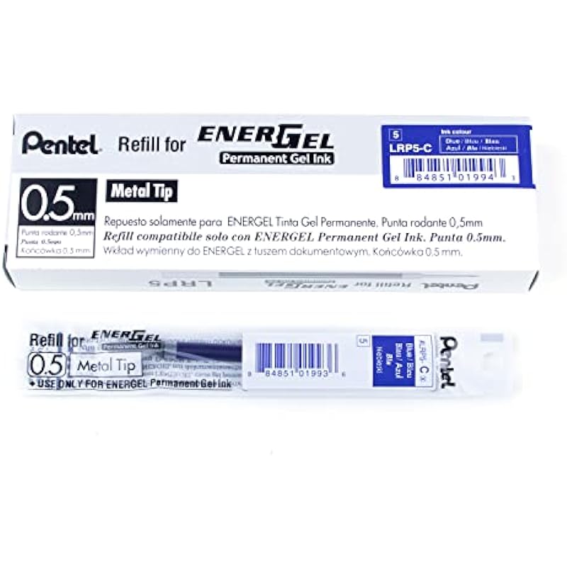 Refill for EnerGel Permanent Gel Roller Pens (BLP75-C) 0.5mm, Blue Ink, Box of 12