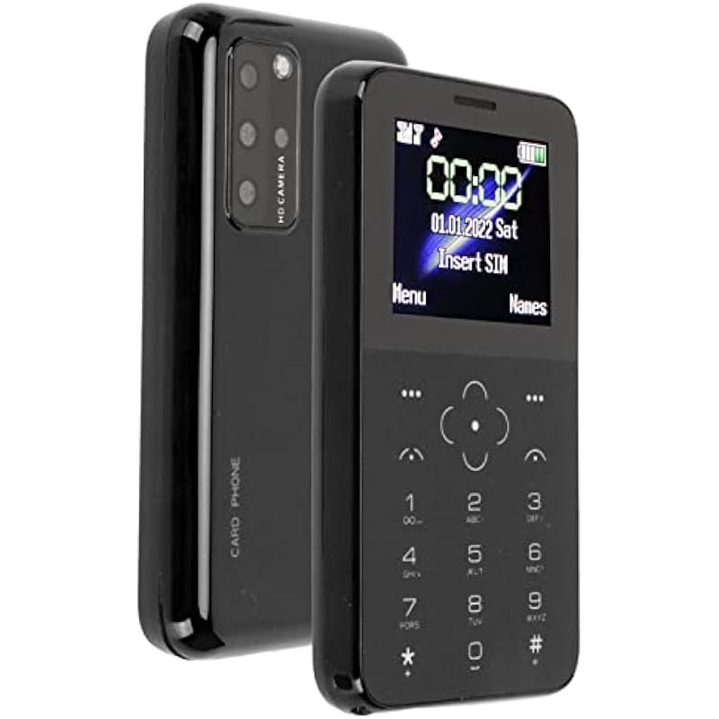 Mini Card Cellphone Ultra Thin Small Mobile Phone Portable Small Size Pocket Phone with Backup Keyboard, 1.5 Inch HD Screen, 5MP Rear Camera, for Kids Children Students (Black)