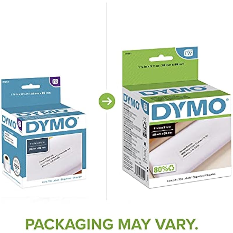 DYMO LW Mailing Address Labels | 1-1/8″ x 3-1/2″ (28 x 89mm) | for LabelWriter Label Printers | 2 Rolls of 350 (700 Total)