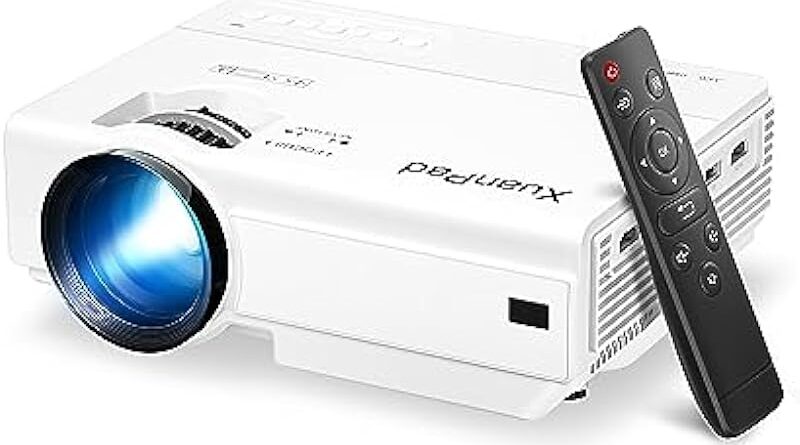 XuanPad Projector, 2023 Upgraded Mini Projector, Portable Video Projector HD 1080P Supported, 55000 Hours Home Projector, Compatible with TV Stick, HDMI, USB, AV, Laptop, iPhone, Android