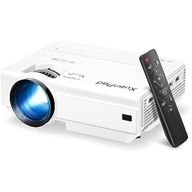 XuanPad Projector, 2023 Upgraded Mini Projector, Portable Video Projector HD 1080P Supported, 55000 Hours Home Projector, Compatible with TV Stick, HDMI, USB, AV, Laptop, iPhone, Android