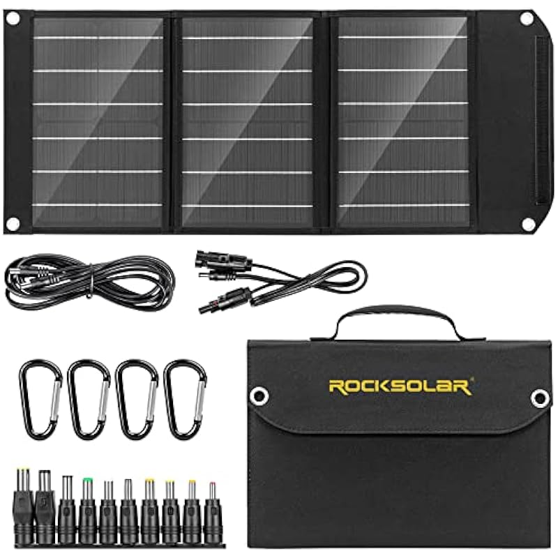 ROCKSOLAR 30 Watt Foldable Solar Panel Kit – Monocrystalline Cell Solar Battery Charger with Multiple 12V DC/USB/USB C PD Outlets – IPX4 Water Resistant Portable Starter Kit for Home, RV, Camping