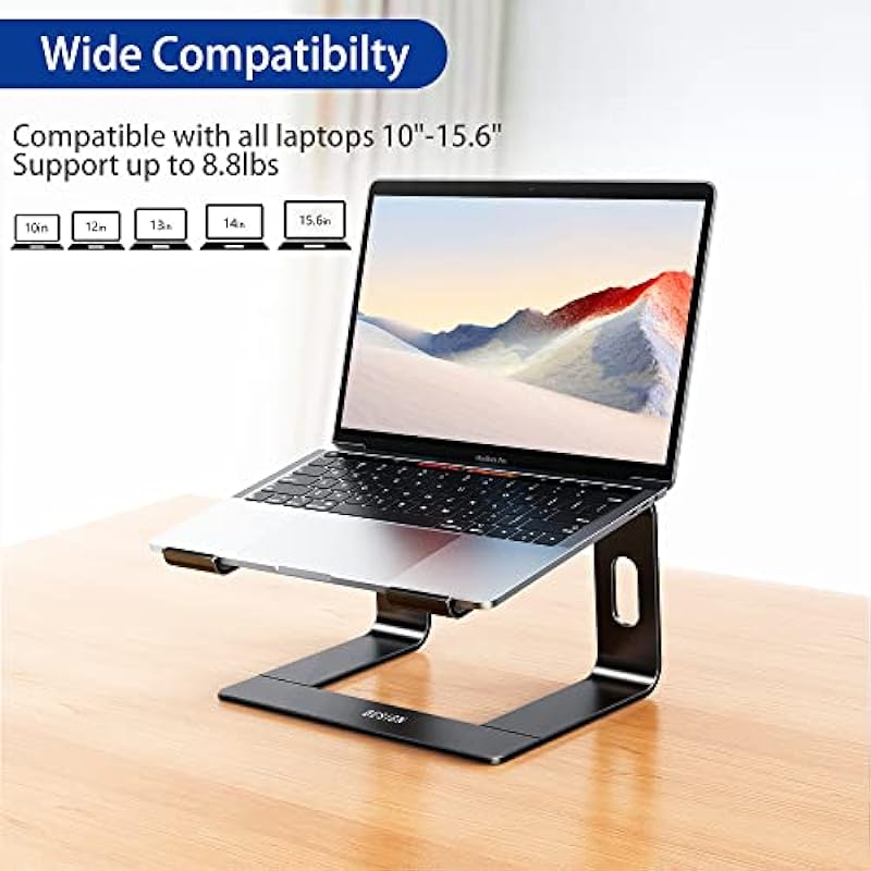 BESIGN LS03 Aluminum Laptop Stand, Ergonomic Detachable Computer Stand, Riser Holder Notebook Stand Compatible with Air, Pro, Dell, HP, Lenovo More 10-15.6″ Laptops (Black)